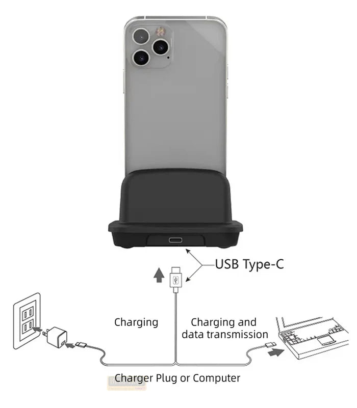 120W USB-C Fast Charging Dock dimensions and stand angle diagram