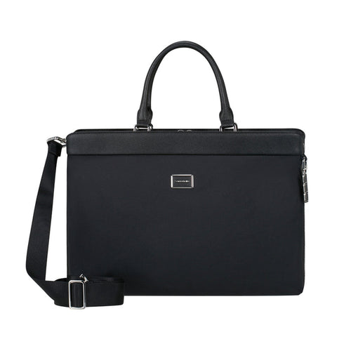 Samsonite 15.6" black briefcase with multiple compartments and a sleek design, ideal for business travel.