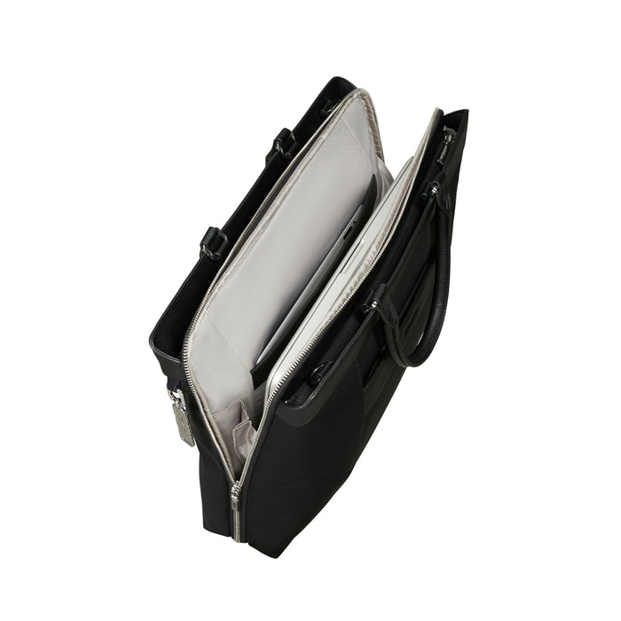 Samsonite 15.6" black briefcase featuring a sleek design and comfortable carrying handles.