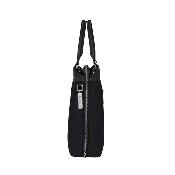 Samsonite 15.6" black briefcase with padded laptop compartment and adjustable shoulder strap.