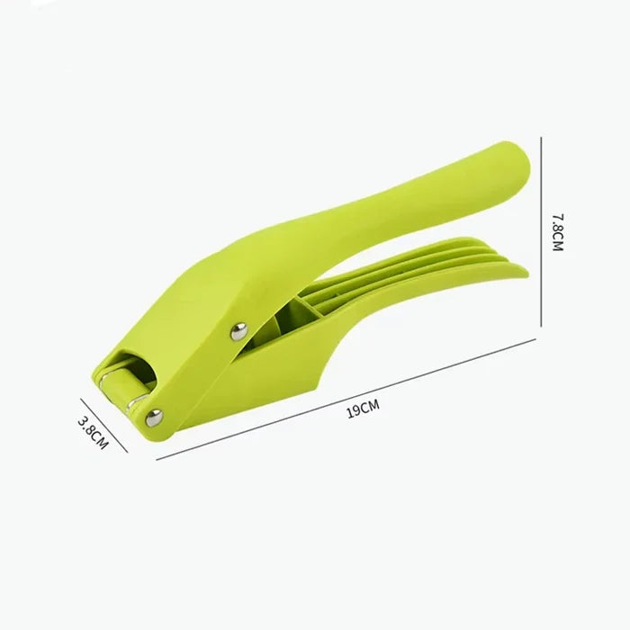 2-in-1 garlic press and slicer in vibrant green color with ergonomic design for easy garlic prep.