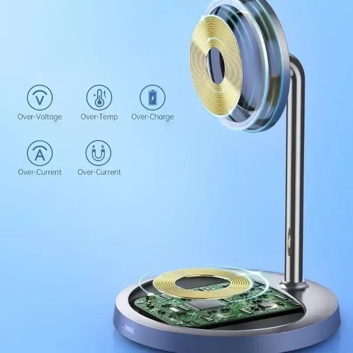 2-in-1 Wireless Charging Stand packaging box with product highlights