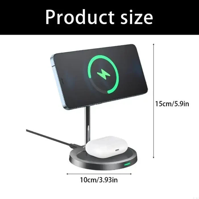2-in-1 Wireless Charging Stand product size chart with dimensions