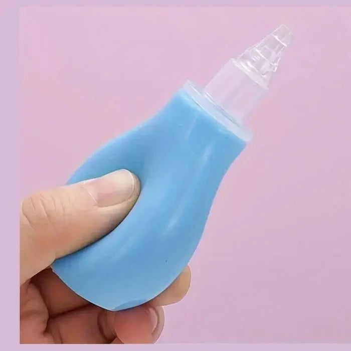 Blue bulb-style nasal aspirator part of the 20-piece baby grooming kit essentials for baby care.