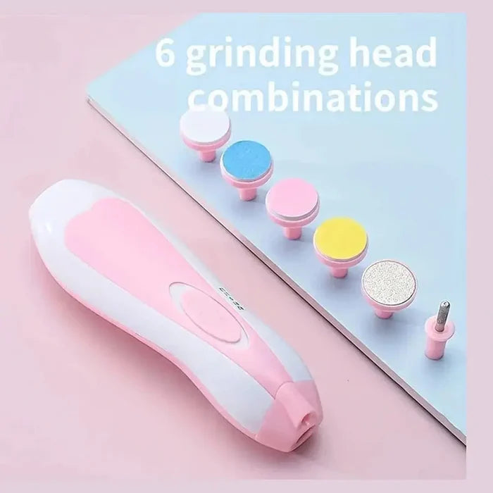 6 grinding head combinations for the electric nail file in a baby grooming kit essentials.