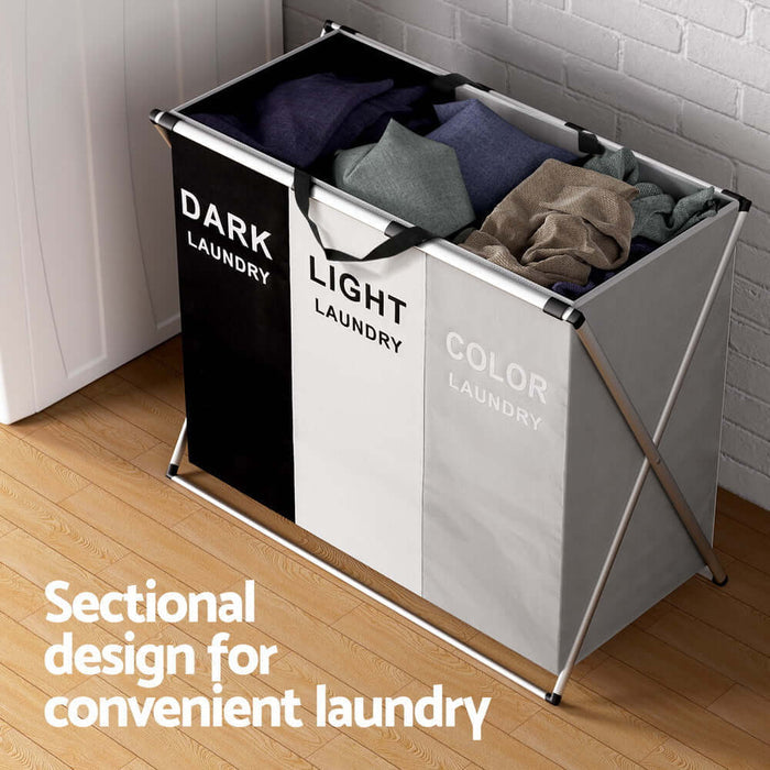 NNEDSZ Laundry Basket Hamper Large Foldable Washing Clothes Storage 3 Sections-3