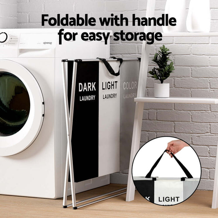 NNEDSZ Laundry Basket Hamper Large Foldable Washing Clothes Storage 3 Sections-4