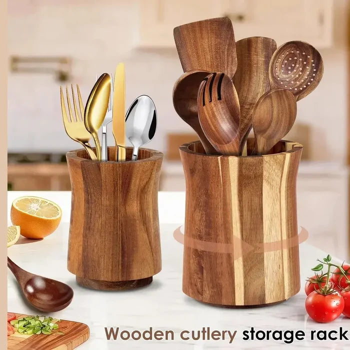 360° Rotating Acacia Wood Utensil Holder – Countertop Kitchen Tool Organizer – Kitchen Organizer