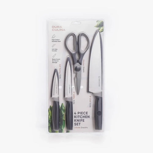 4 Piece Kitchen Knife Set- Chef, Utility, Paring, Multi Purpose Shears, and Matching Blade Guards-0
