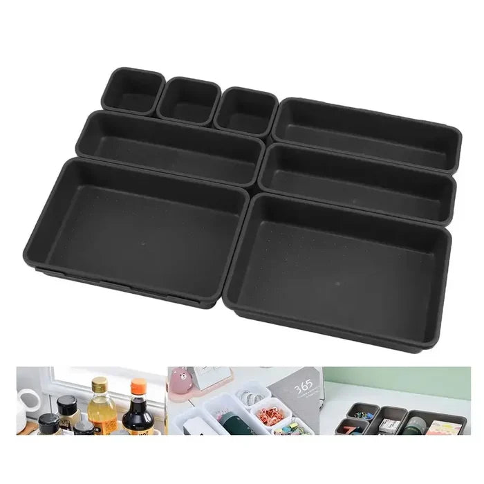 8-piece modular makeup organizer set in black for tidy storage