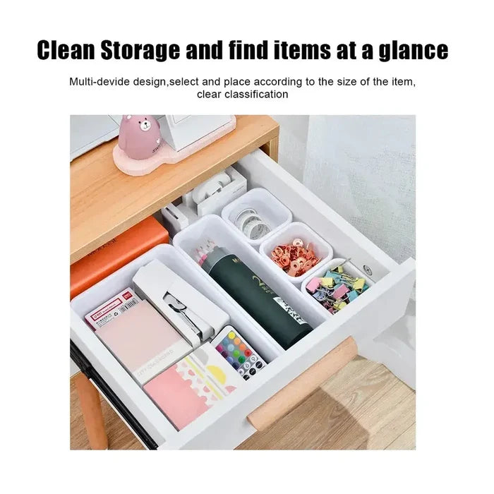 Organized drawer with modular makeup organizer set for easy access.