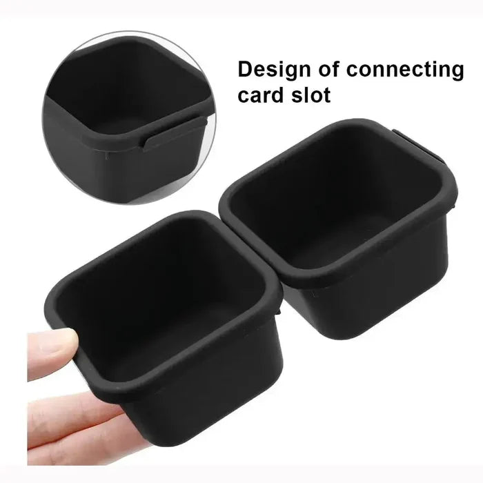 Modular makeup organizer set featuring connecting card slot design for easy storage and decluttering.