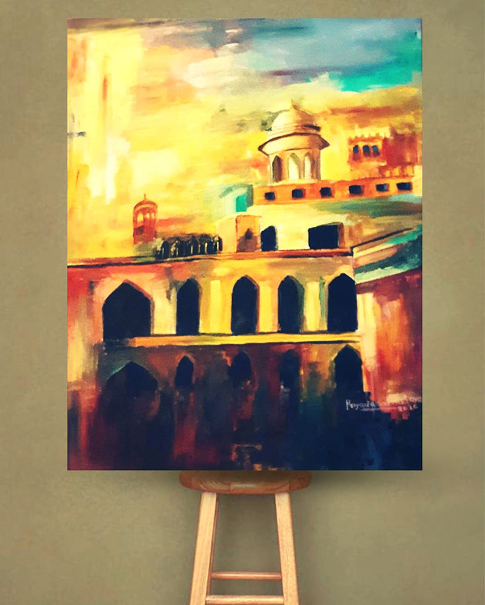 Abstract Monument Acrylic Painting – Indiehaat