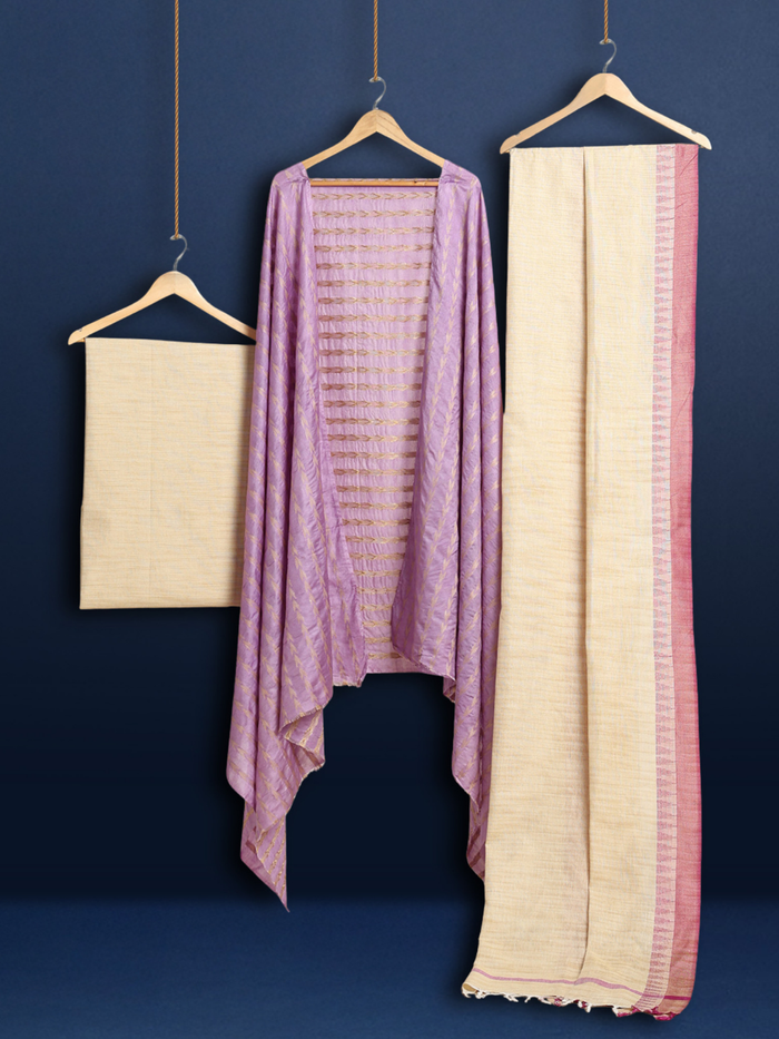 Adorable Khadi Cotton Handcrafted Violet Suit (T+B+D)