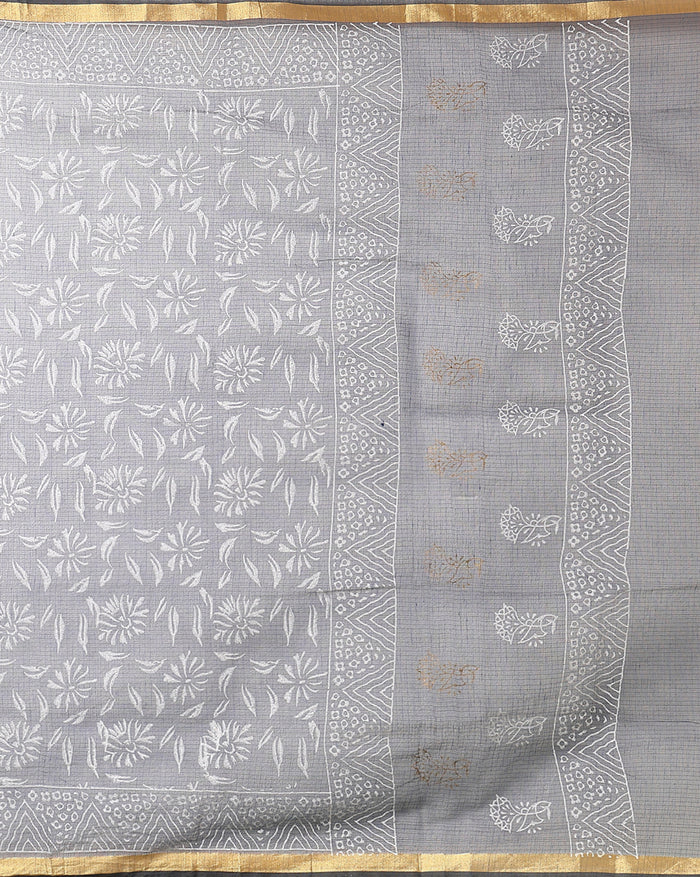 Adorable Kota Doria Blockprint Suit (T+B+D) Material Green With Blue Dupatta