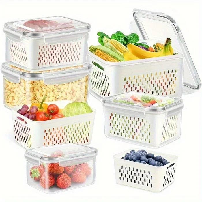 Airtight leak-proof food storage containers stacked with fresh produce and pasta for convenient meal prep.