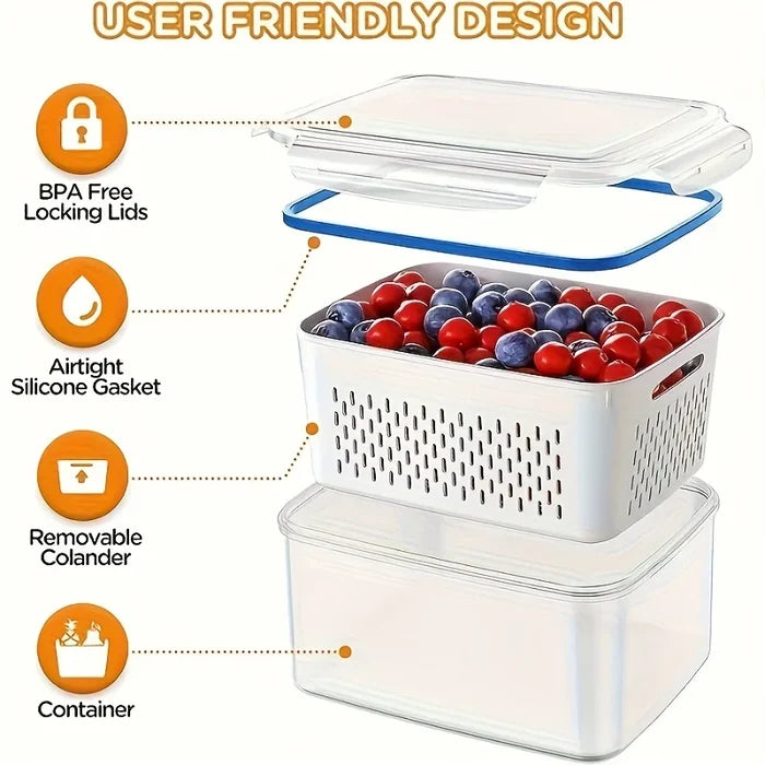 Airtight leak-proof food storage containers with user-friendly design features.