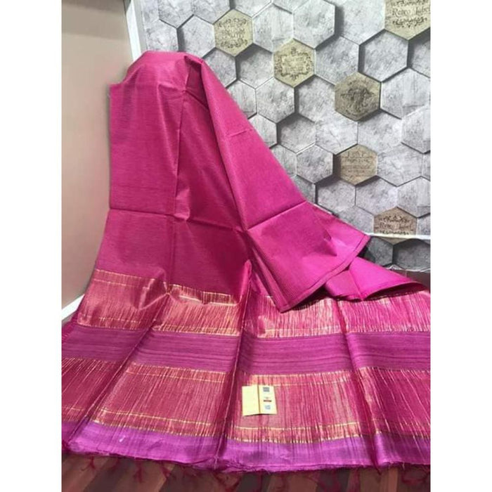 Pure Eri Silk Pink Saree with Running Blouse-Indiehaat