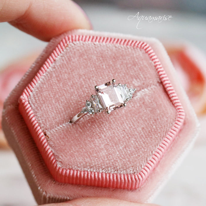 Emerald Cut Morganite Ring in Sterling Silver