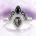 Amy Rutilated Quartz & Black Moissanite Engagement Ring Set in 14K White Gold by Aquamarise Gold, featuring a pear-shaped rutilated quartz center with black moissanite and pavé diamond accents.