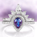 Amy Teardrop Alexandrite Engagement Ring Set in 14K White Gold by Aquamarise Gold, featuring a pear-shaped alexandrite surrounded by sparkling diamonds in a unique fantasy-inspired design.