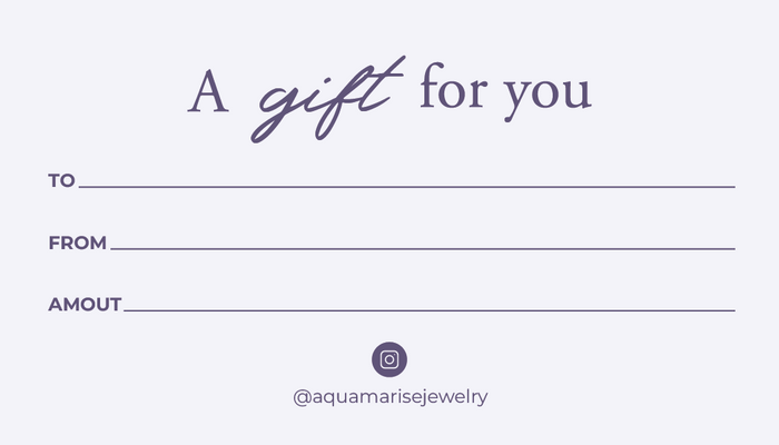 Gift certificate with 'Aquamarise Jewelry' branding on a light purple background