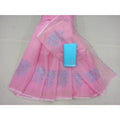 Kota Doria Embroidery Pink Saree with blouse Handcrafted-Indiehaat