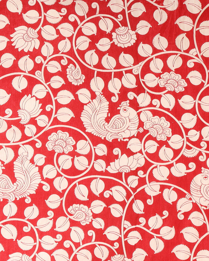 Artistic Katan Silk Madhubani Red Suit (T+B+D)