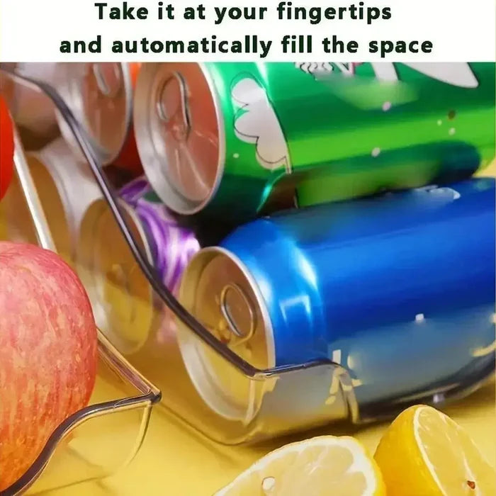 Auto-rolling can dispenser showcasing colorful cans in a tidy storage solution.