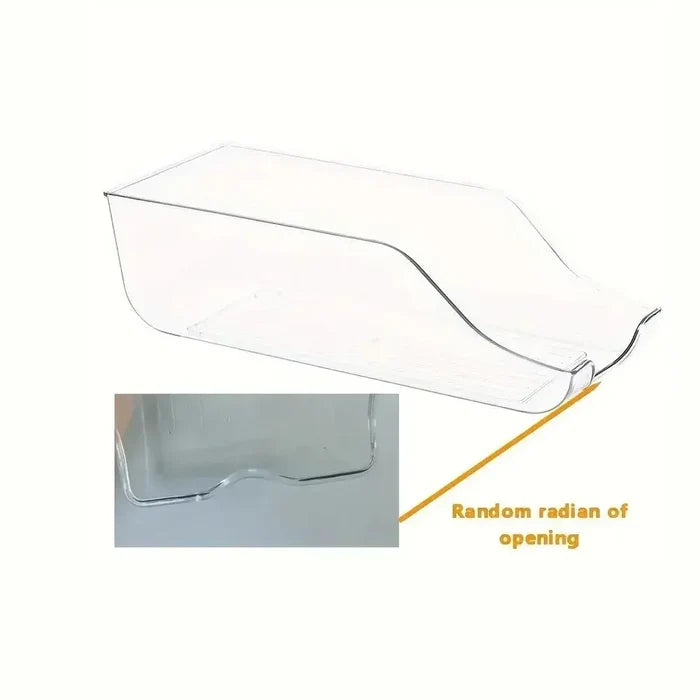 Transparent auto-rolling can dispenser showing smooth opening design for easy access.