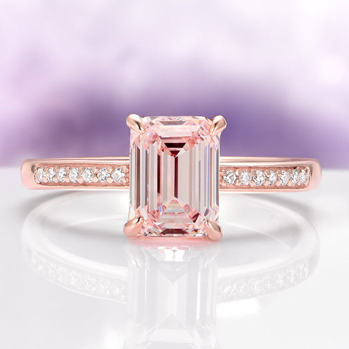 Ava Emerald Cut Morganite Ring in 14K Rose Gold Vermeil