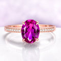 Ava Pink Tourmaline Engagement Ring in 14K Rose Gold Vermeil by Aquamarise, featuring an oval pink tourmaline center stone with diamond accents on a delicate rose gold vermeil band.