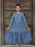 Indiehaat | Blockprinted Cotton Frill Dress Blue