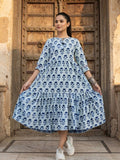 Indiehaat | Blockprinted Cotton Frill Dress Blue