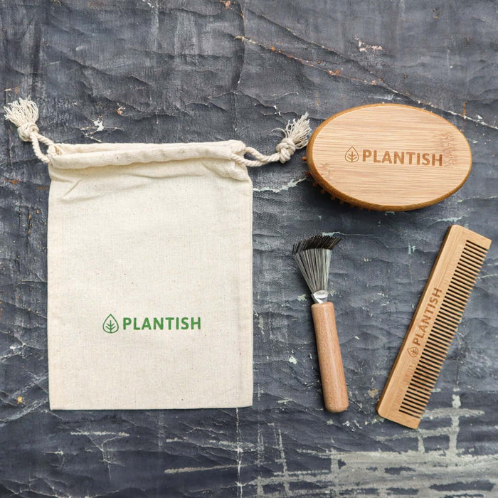 Bamboo hair brush and comb set