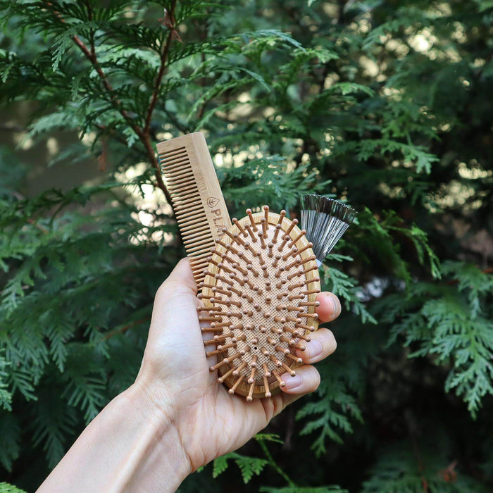 Bamboo hair brush and comb set
