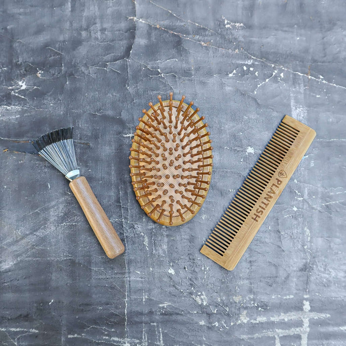 Bamboo hair brush and comb set