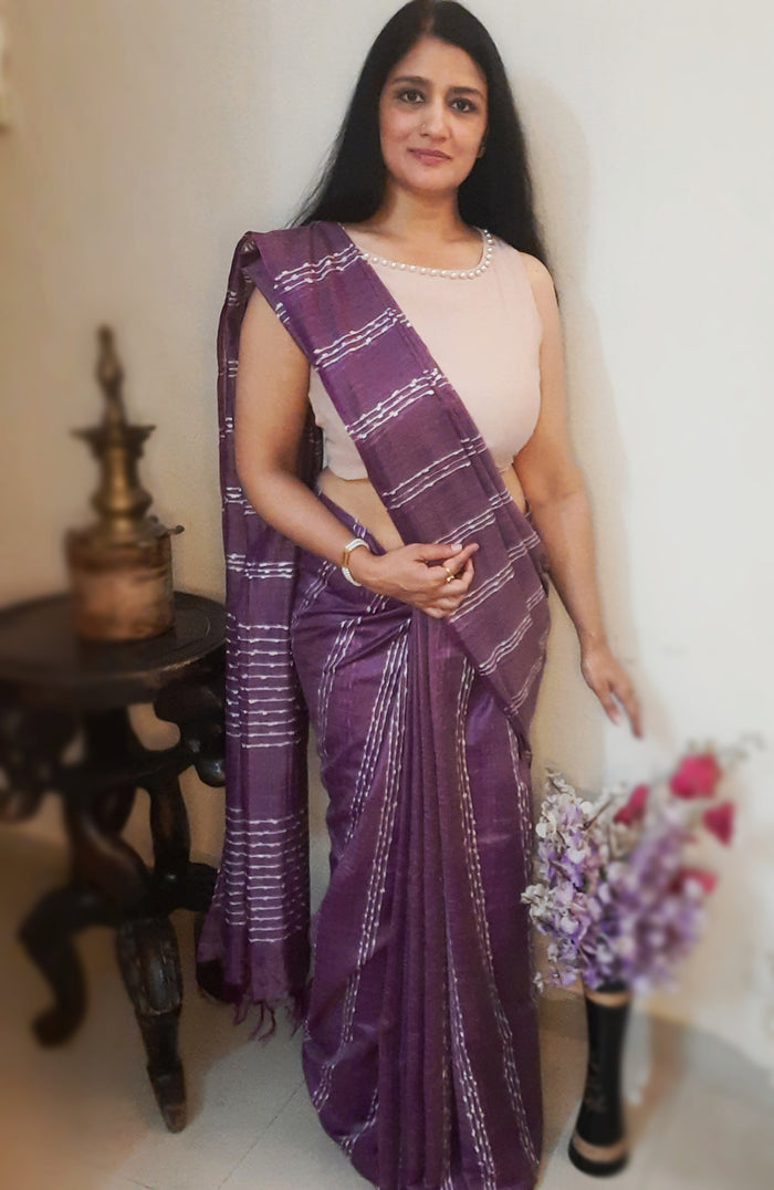 Bansbara Tussar Silk Handloom Saree Lily Purple