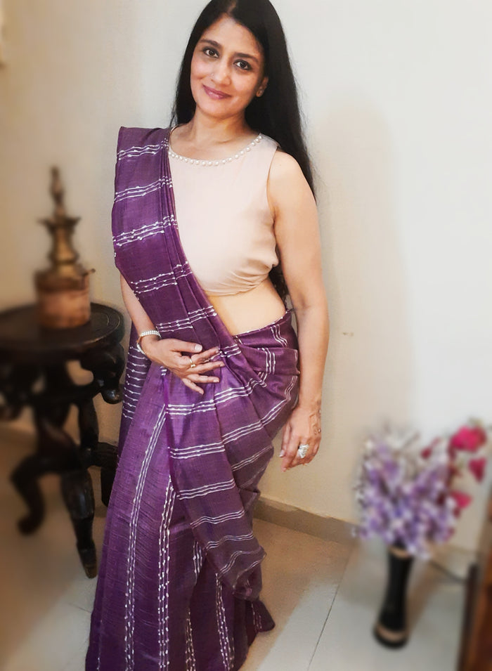 Bansbara Tussar Silk Handloom Saree Lily Purple