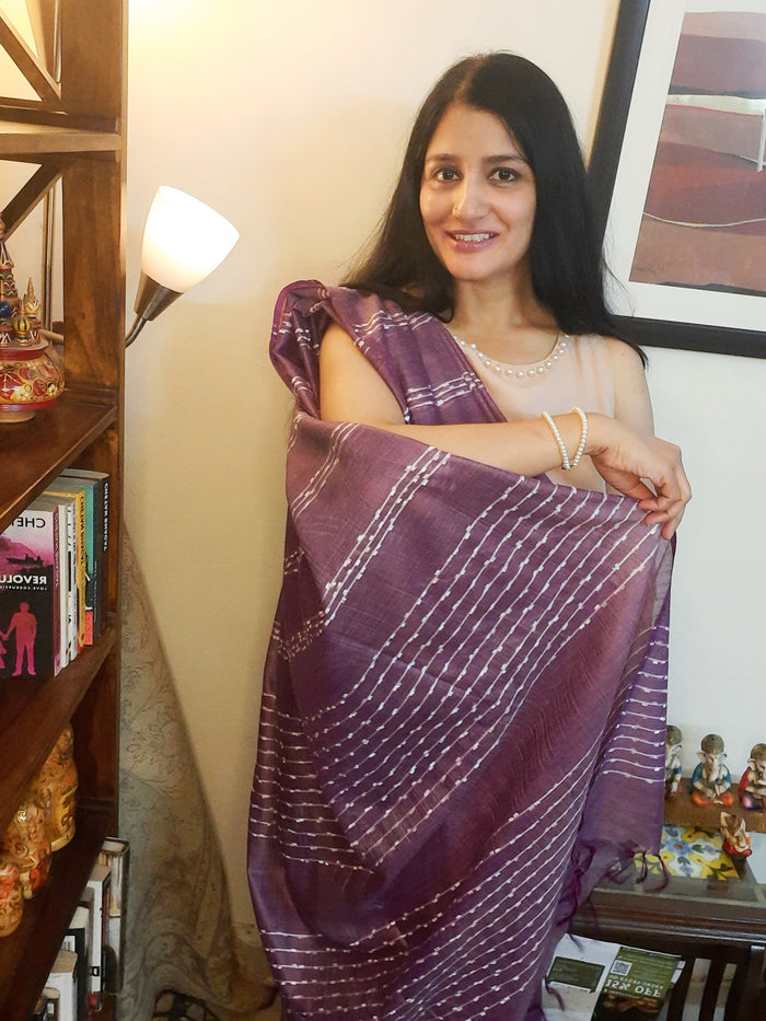 Bansbara Tussar Silk Handloom Saree Lily Purple
