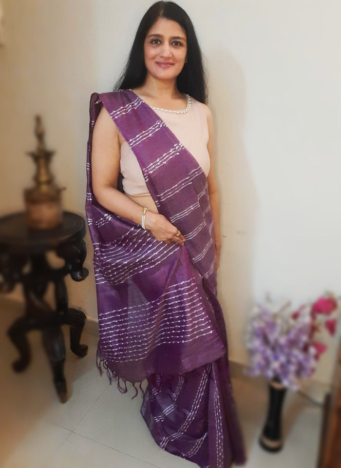 Bansbara Tussar Silk Handloom Saree Lily Purple