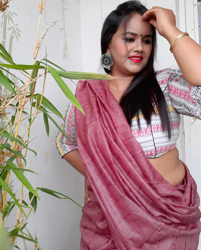 Bansbara Tussar Silk Handloom Saree Ruby Pink