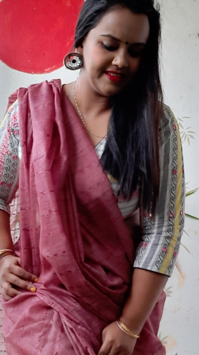 Bansbara Tussar Silk Handloom Saree Ruby Pink