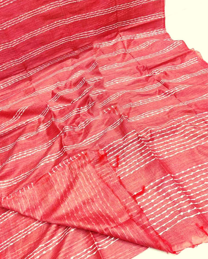 Bansbara Tussar Silk Handloom Saree Watermelon Red
