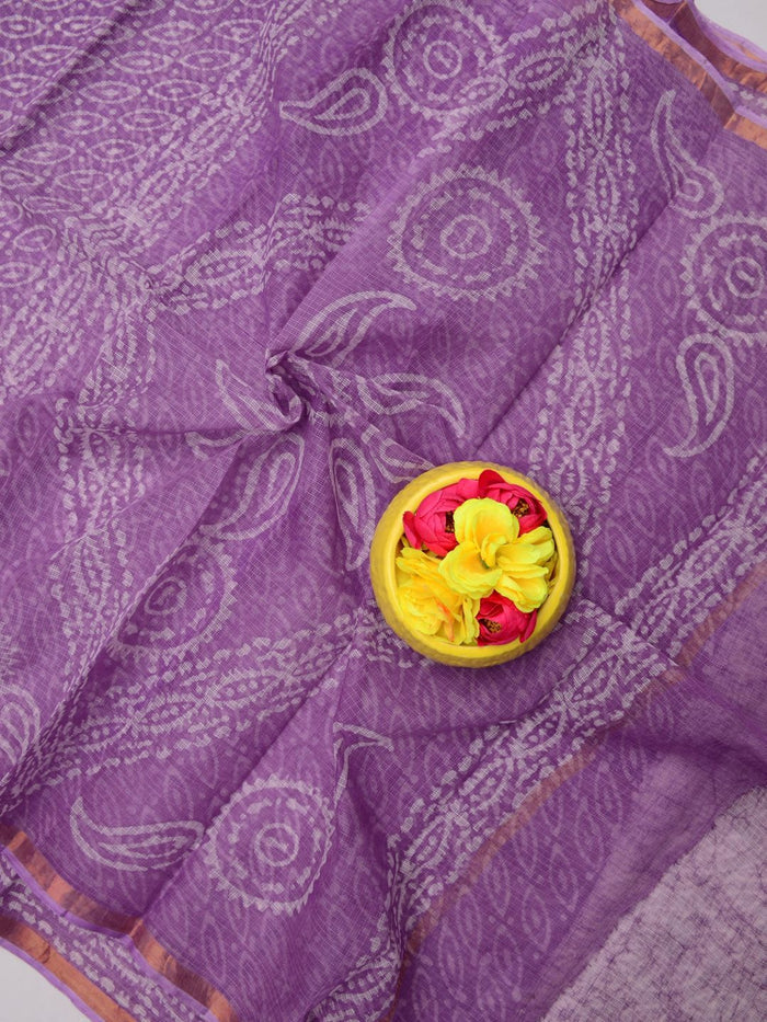 Indiehaat|Kota Doria Handloom Batik Saree Purple