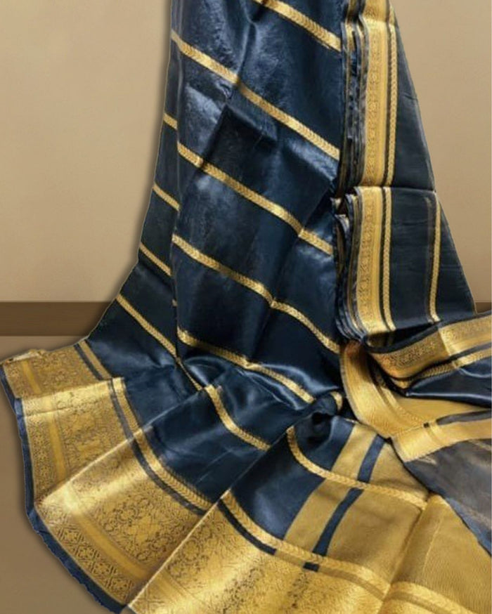 Banarasi Pure Organza Silk Blue Saree for Wedding Looks | Indiehaat