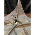 Eri Silk Digital Embroidered Biege Saree with Running Blouse-Indiehaat