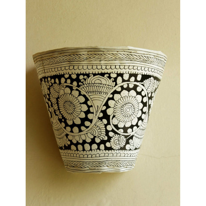Indiehaat | Flower Kalamkari Handpainted Wall Mount Leather Lamp | 8.5 Inch