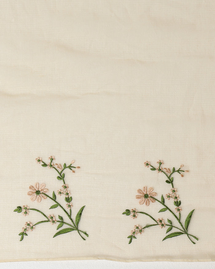 Beige Pure Kota Doria Saree Embroidered