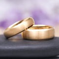 Beveled Edge Satin Wedding Band in 14K Solid Yellow Gold (6MM) by Aquamarise Gold features a smooth satin-brushed band with beveled edges, combining timeless elegance and everyday comfort, ideal for men’s and women’s wedding bands collections.